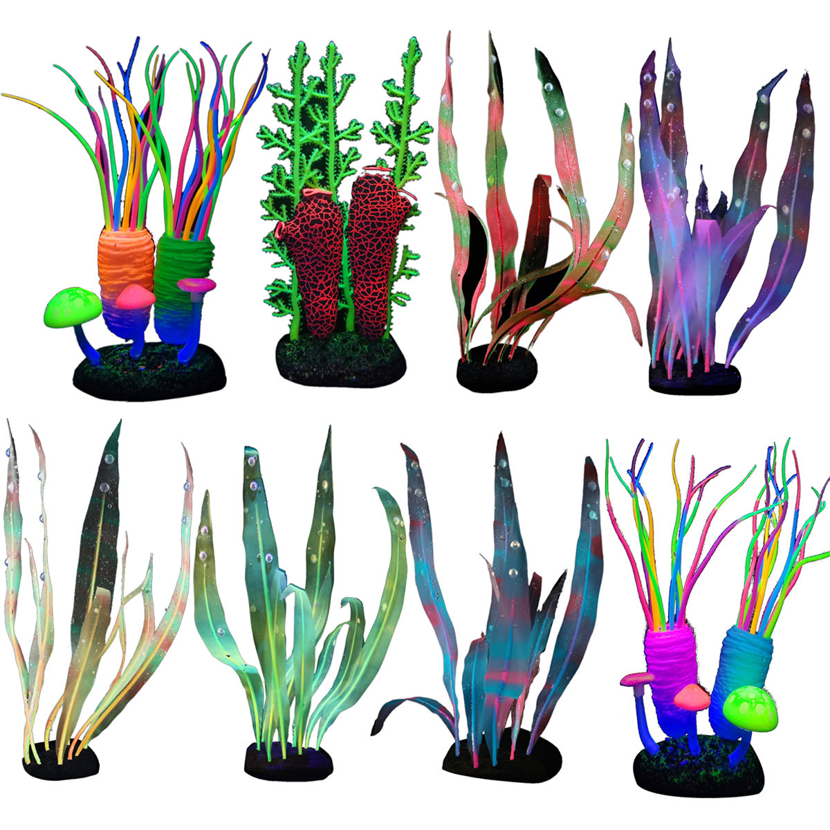 Meidiya Glowing Aquarium Plants Decorations Artificial Silicone Plants