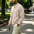 thumbnail image 5 of UDAUDU Mens Henley Long Sleeve Shirts Waffle Knitted Textured Comfortable Button Casual Loose Fit T-Shirts Pullover Basic Tops Khaki L, 5 of 10