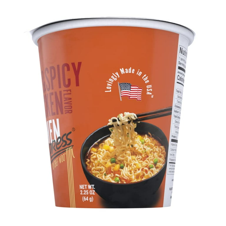 RAMEN EXPRESS Hot & Spicy Chicken Flavor Ramen Cup Noodle, 2.25 Oz Each (Pack Of 12) | Animal-free Ramen Noodles | All Plant-based | Made in U.S. with finest American flour