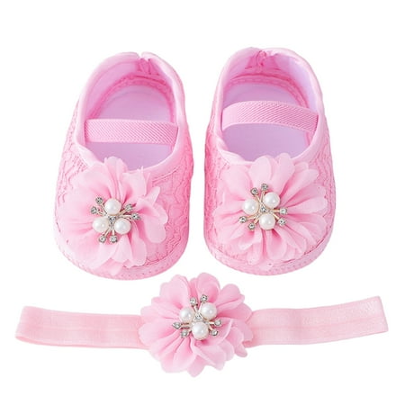 TOWED22 Non Slip Soft Rubber Sole Crib Sneaker Baby Girls Mary Jane Flats Bow Non-Slip Shoes for Summer 4 Pink