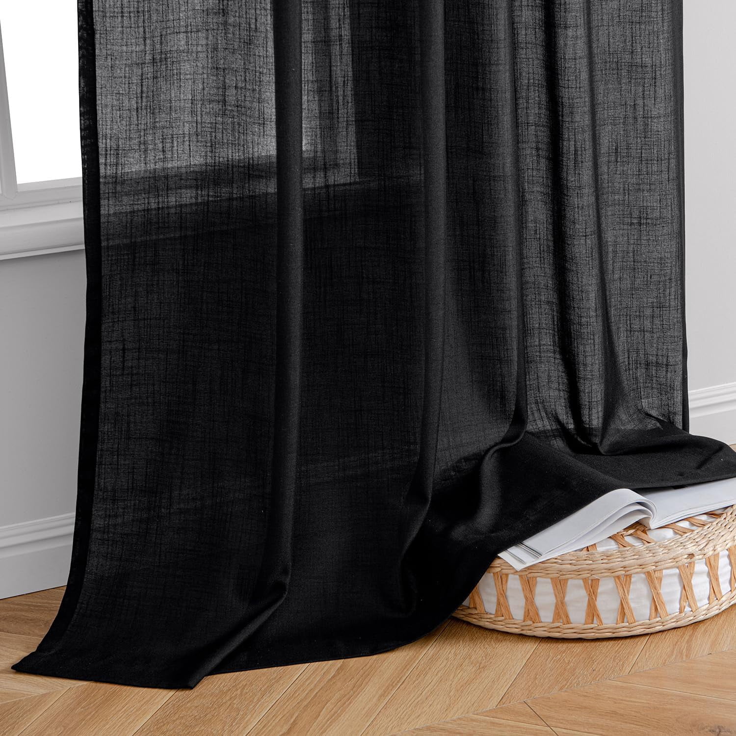 Linen Curtains 84 Inch Length 2 Panels for Bedroom Living Room, Soft Thick Linen Textured Back Tab Window Drapes Semi Sheer Light Filtering Rod Pocket Modern Farmhouse Decor