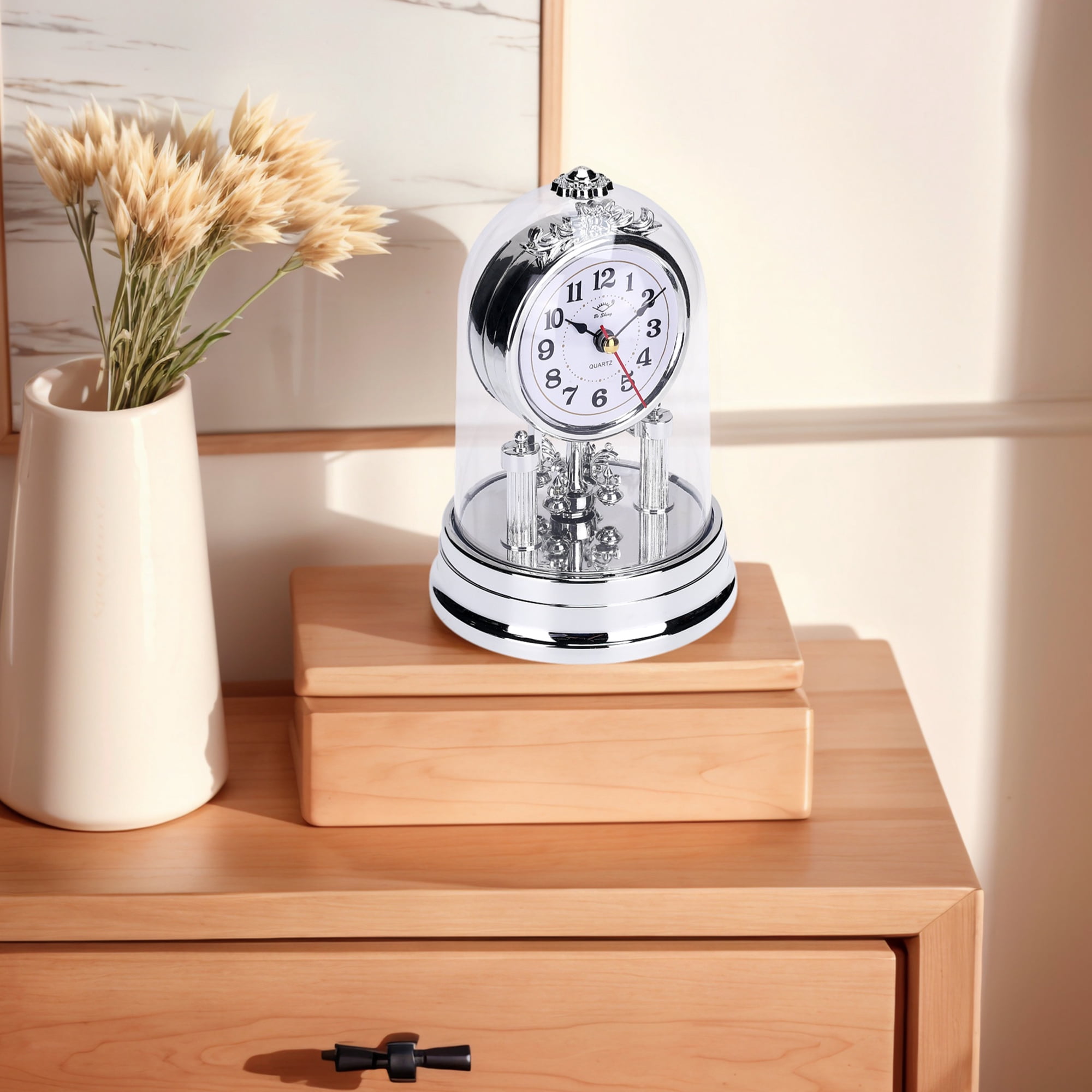 Unique Bargains Vintage Desk Clock Silent Retro Battery Operated Silver