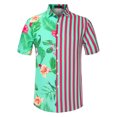 thumbnail image 1 of Unique Bargains Men's Summer Floral Striped Patchwork Shirt Green Rose Red L, 1 of 6