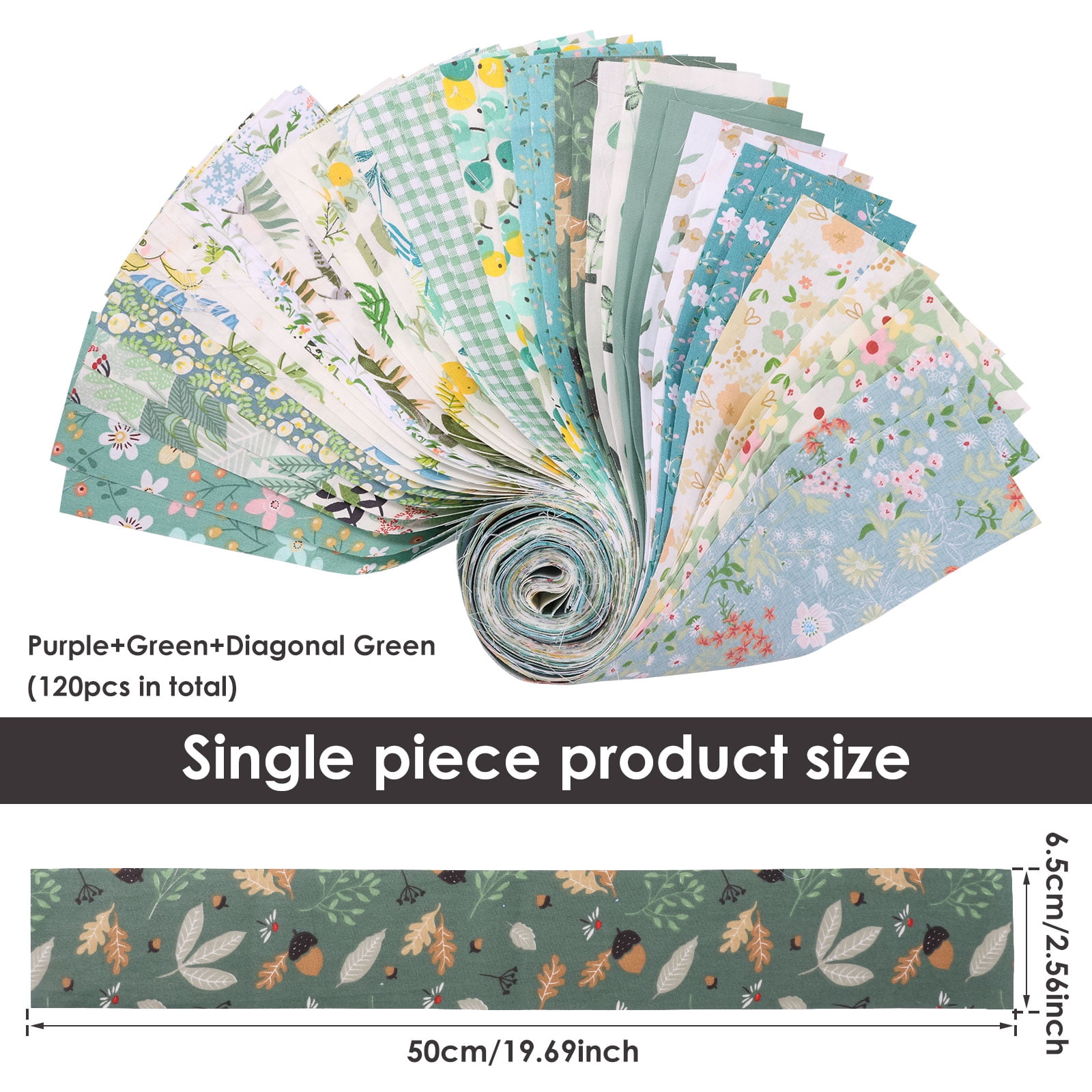 120Pcs Cotton Quilting Fabric Soft Colorful Printed Sewing Fabric Multipurpose Pre Cut Strips for DIY Handmade Crafting,6.5*50cm