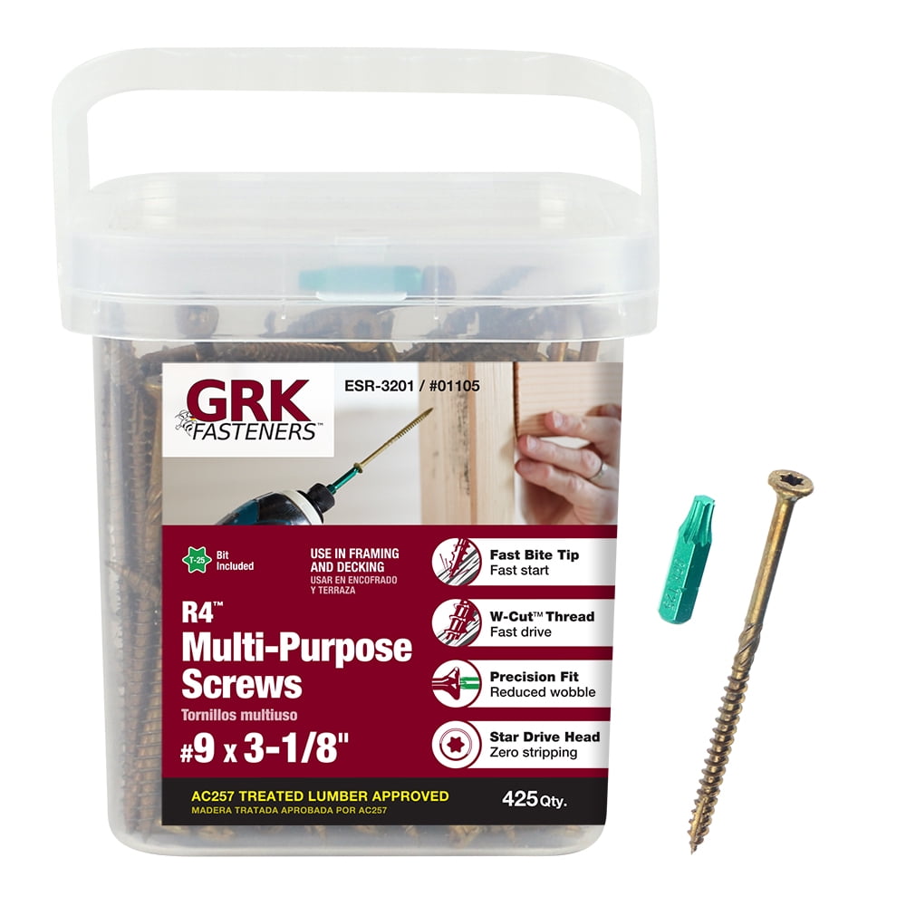 GRK 01105 R4 Pro Pak Multi Purpose Screws, 9 x 3-1/8", 425/Pail`