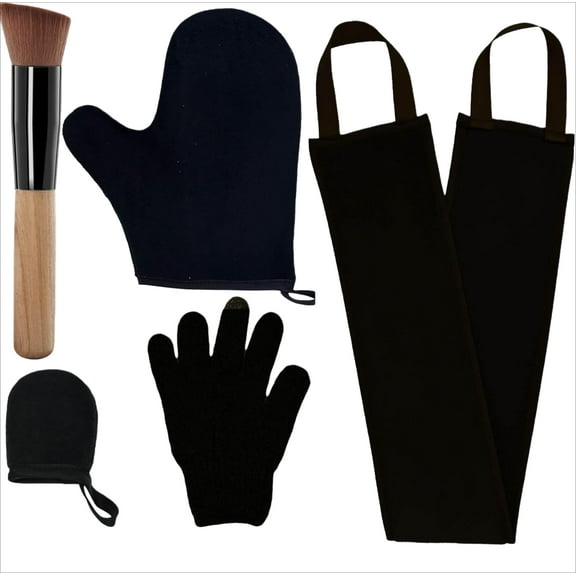 WuPing 5 Pcs Body Self-Tanners Set with Tan Glove, Back Lotion Applicator, Face Mitt, Exfoliating Glove