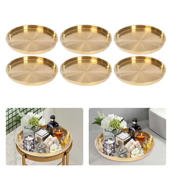 12.2inch 6Pcs Round Serving Trays Stainless Steel Table Tray Gold Decorative Tray for Living Rooms, Kitchens