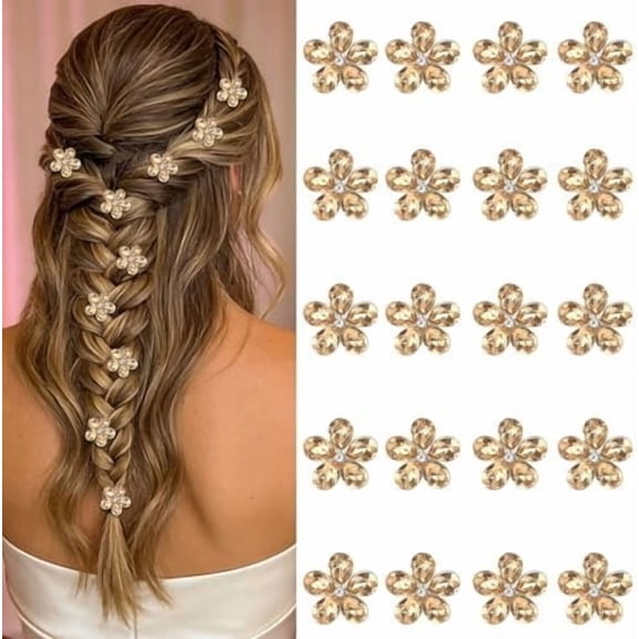 Mini Flower Hair Clips - 20 count Rhinestone Hair Barrettes for Women Girls, Decorative Small Hair Pins for Wedding Bridal Prom Party Hairstyles