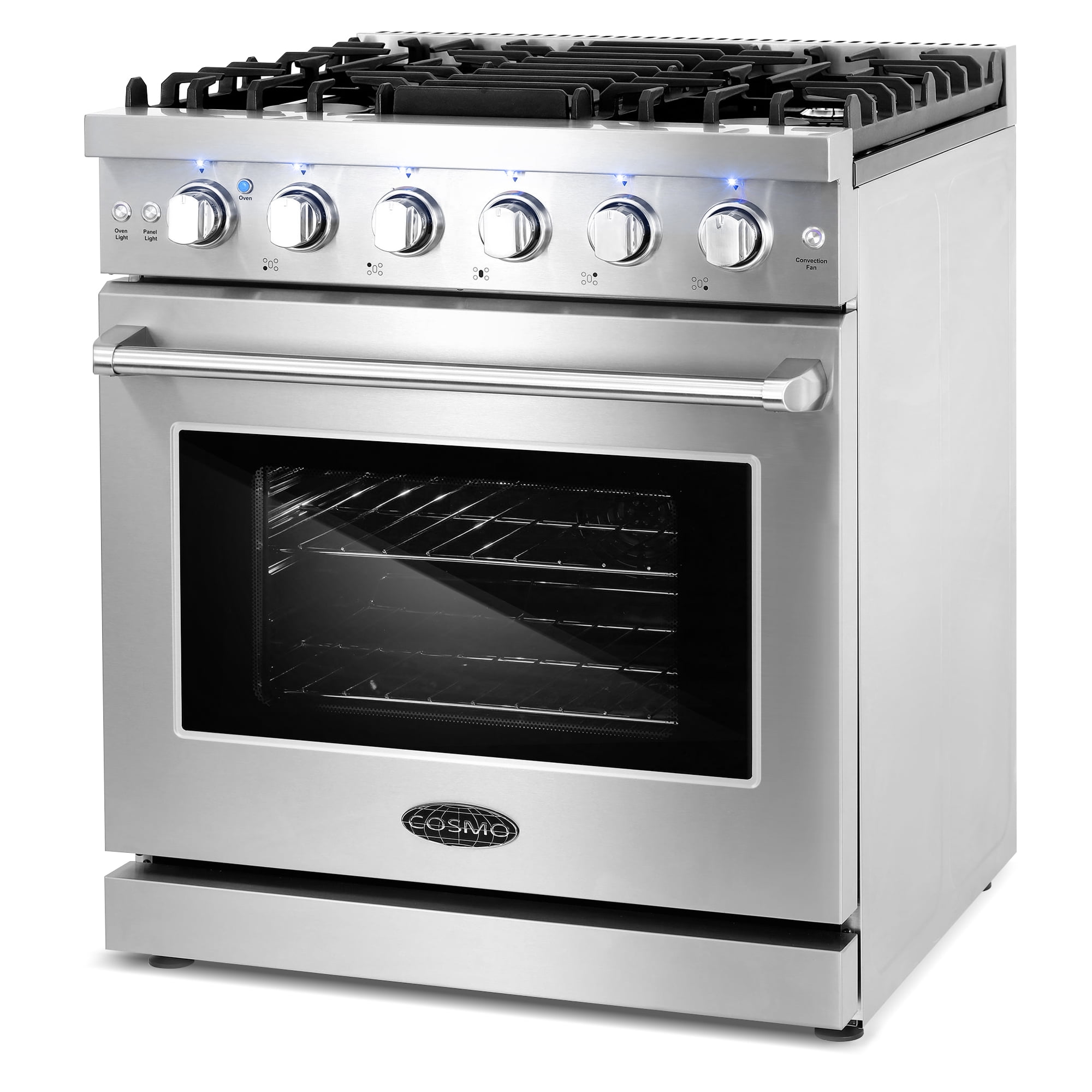 Cosmo 30 in. 4.5 cu. ft. Gas Range, 5 Sealed Burners, Convection Oven, Knob LED Lights, Stainless Steel, Matte Black Handle Knob Kit