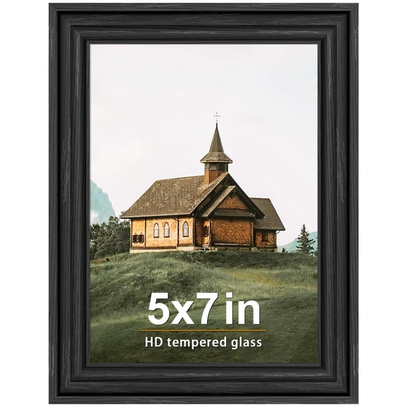 Picrit 5x7 Picture Frame with Real Glass Front and Black Backing, Wall Mount and Tabletop Display for Home and Office Decor