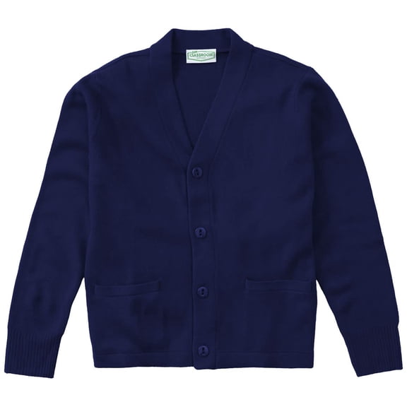 Classroom Uniform V- Neck Cardigan Sweater for Girls & Boys with 2 Pockets 56434, S, Dark Navy