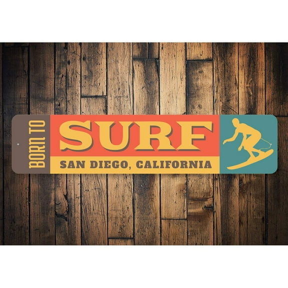Born to Surf Novelty Decor, Metal Wall Sign - 4x18 Inches