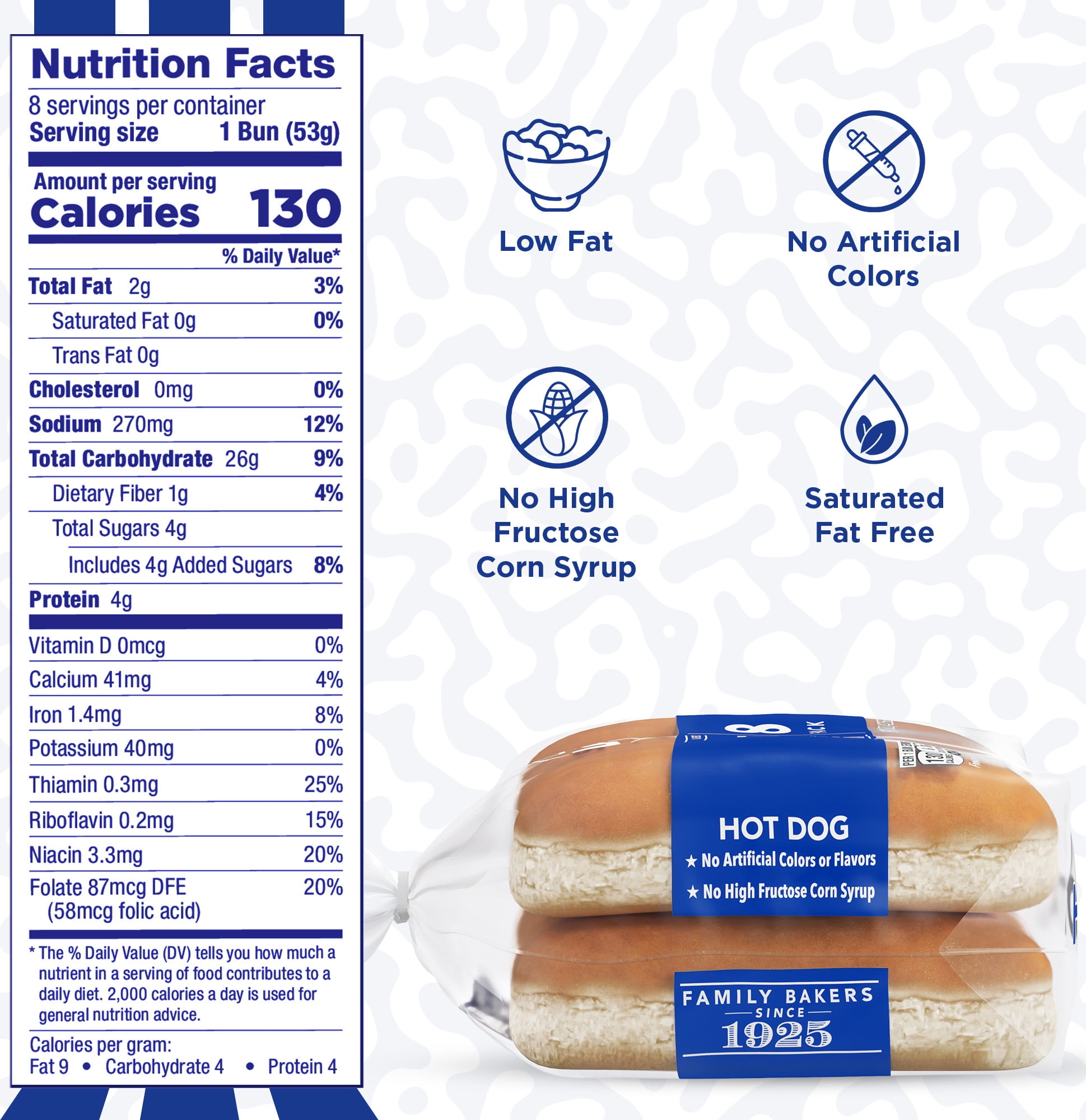 Lewis Bake Shop White Hot Dog Buns, 8 Count, 15 oz