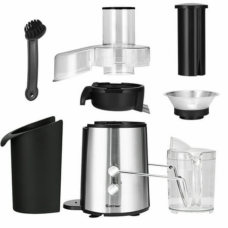 Costway - Electric Juicer Wide Mouth Fruit & Vegetable Centrifugal Juice Extractor 2 Speed - Black + Silver