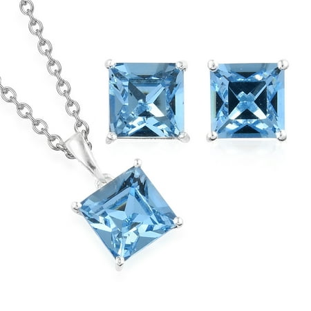 - 925 Silver Made with SWAROVSKI Crystal Earrings and Chain Pendant Necklace Jewelry Gift Set 20