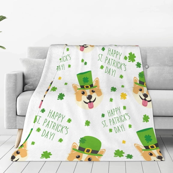Rateoe happy dog. St. Patricks Day Print Fuzzy Fleece Throw Blanket Extra Large,Super Soft,Fluffy and Warm Blankets for Couch,Bed,All Season Use-