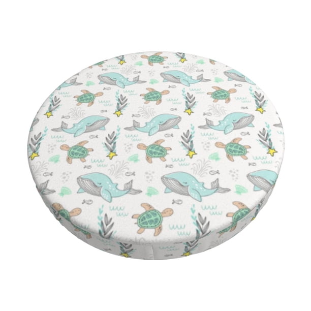 Disketp Whale And Turtle Funda Redonda para Taburete, Funda de Cojín para Silla de Bar Suave y Elástica-14 inch