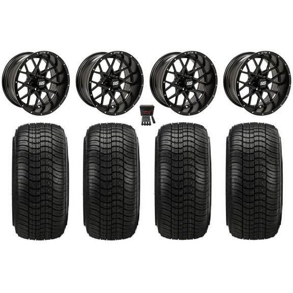 GTW Vortex 2 14" Golf Cart Wheels Black Elite 205x30-14 Tires E-Z-GO & Club Car