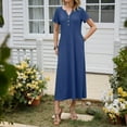 thumbnail image 5 of Fashion SMihono Maxi Dresses for Women 2025 Short Sleeve Solid Casual Dresses Button V Neck Summer Boho Beach Dress with Pockets Blue XL, 5 of 9