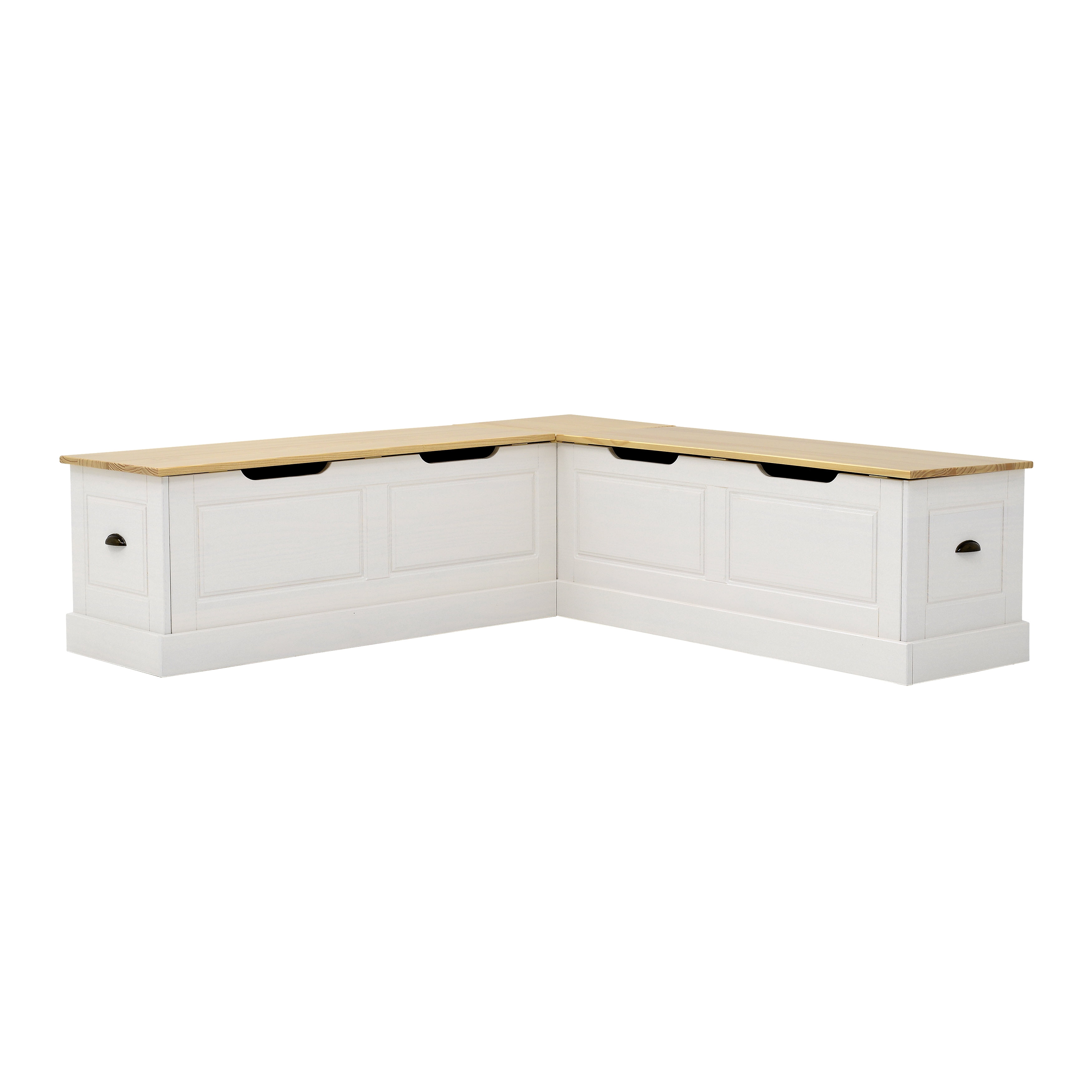 Linon Romero Casual Wood Corner Dining Breakfast Nook with Storage, White/Natural