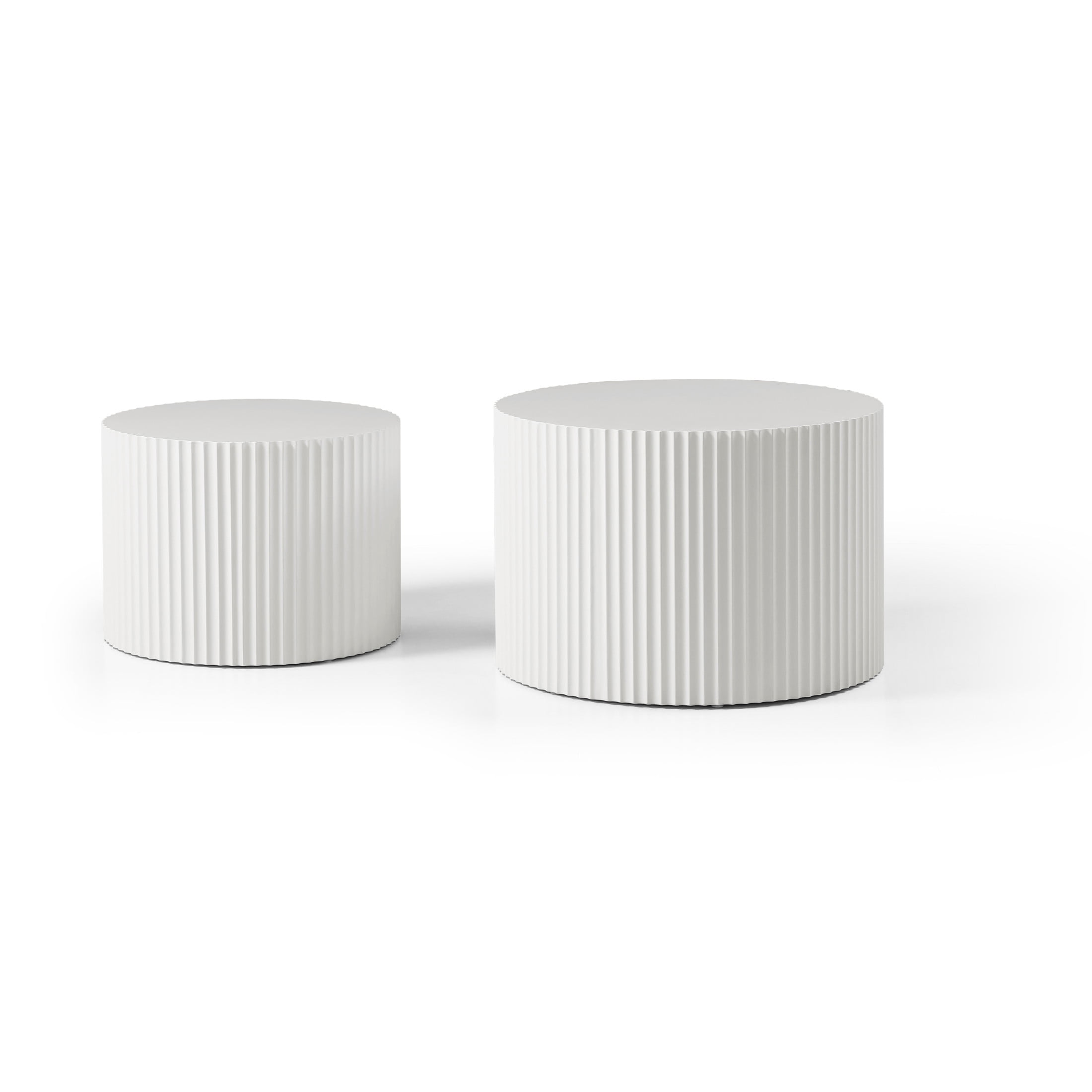 Noble House Nesting Round Coffee Tables, Modern MDF Handcrafted Relief for Living Room, White, Set of 2