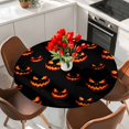 thumbnail image 2 of Round Table Cover 36-44 Inch Halloween Waterproof Reusable Table Cloth Round Fitted Vinyl Tablecloth with Elastic Edged for Parties Outdoors, Orange Red Horror Classic Black, 2 of 9