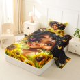 thumbnail image 2 of Castle Fairy Kawaii Black Girl Twin Sheets 3pcs,Sunflower Butterfly Print Bedding,Yellow Green,1 Fitted Sheet, 1 Flat Sheet and 1 Pillowcase, 2 of 6
