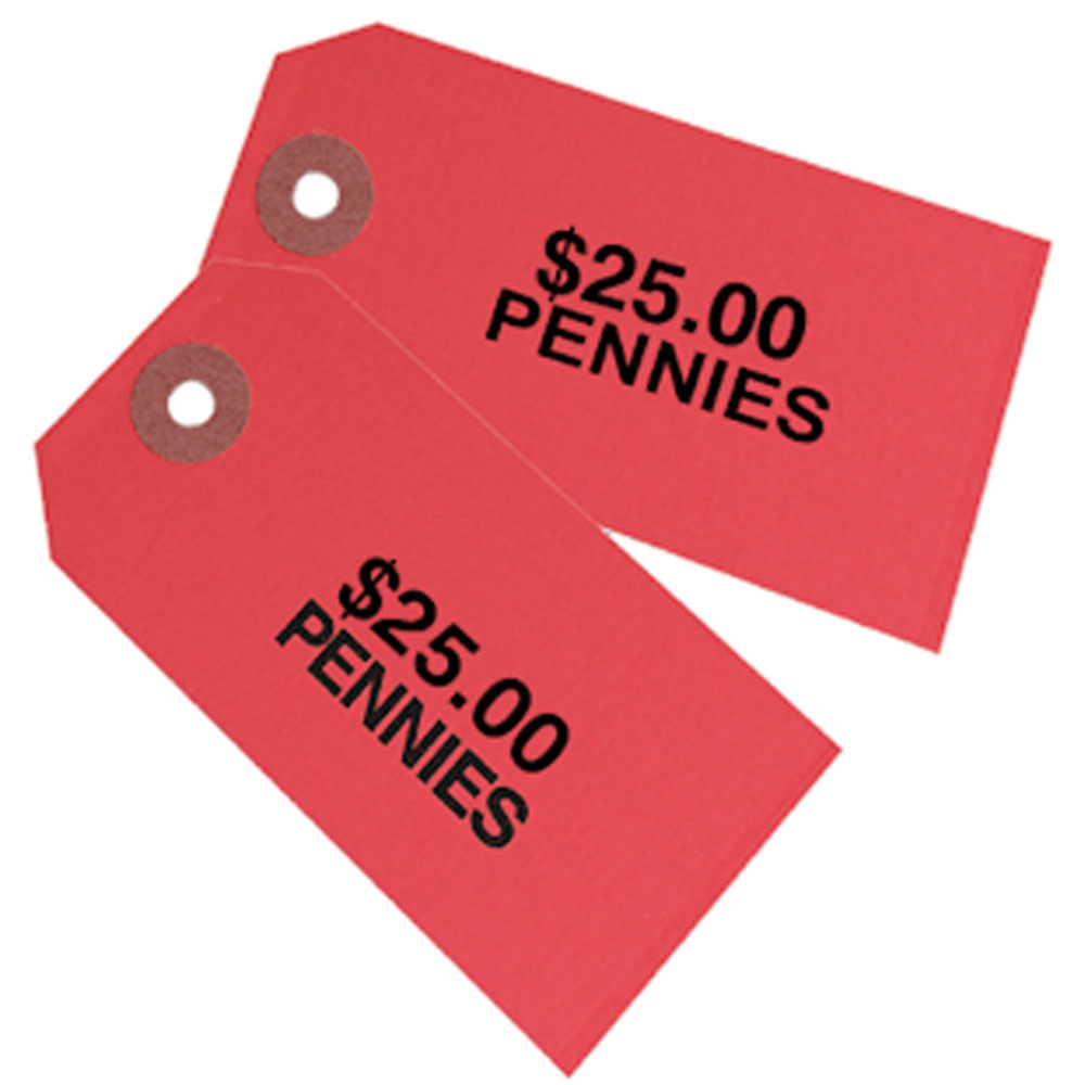 25 Pennies Coin Bag Label ColorCoded Hang Tag Pack of 1000