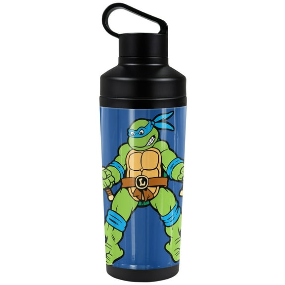 Teenage Mutant Ninja Turtles TMNT Official Leo And Logo 18 oz Insulated Water Bottle, Leak Resistant, Vacuum Insulated Stainless Steel with 2-in-1 Loop Cap