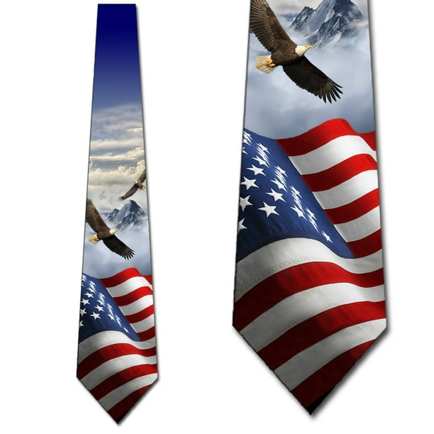 Three Rooker US Flag Ties Mens Eagle Patriotic Necktie by Three