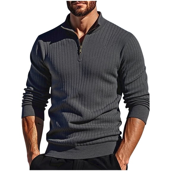 HOMADLES Sweaters for men Winter Warm High Neck Quarter Zip Sweatshirt Cable Knit Long Sleeve Thermal Shirt Men Outdoor Outdoor Dark Gray