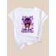 thumbnail image 4 of Camiseta informal de cuello redondo con estampado navideño de niña afroamericana, tejido de punto de algodón, elasticidad media, para primavera/verano/otoño. Top de moda para mujer, camiseta deportiva, 4 of 6