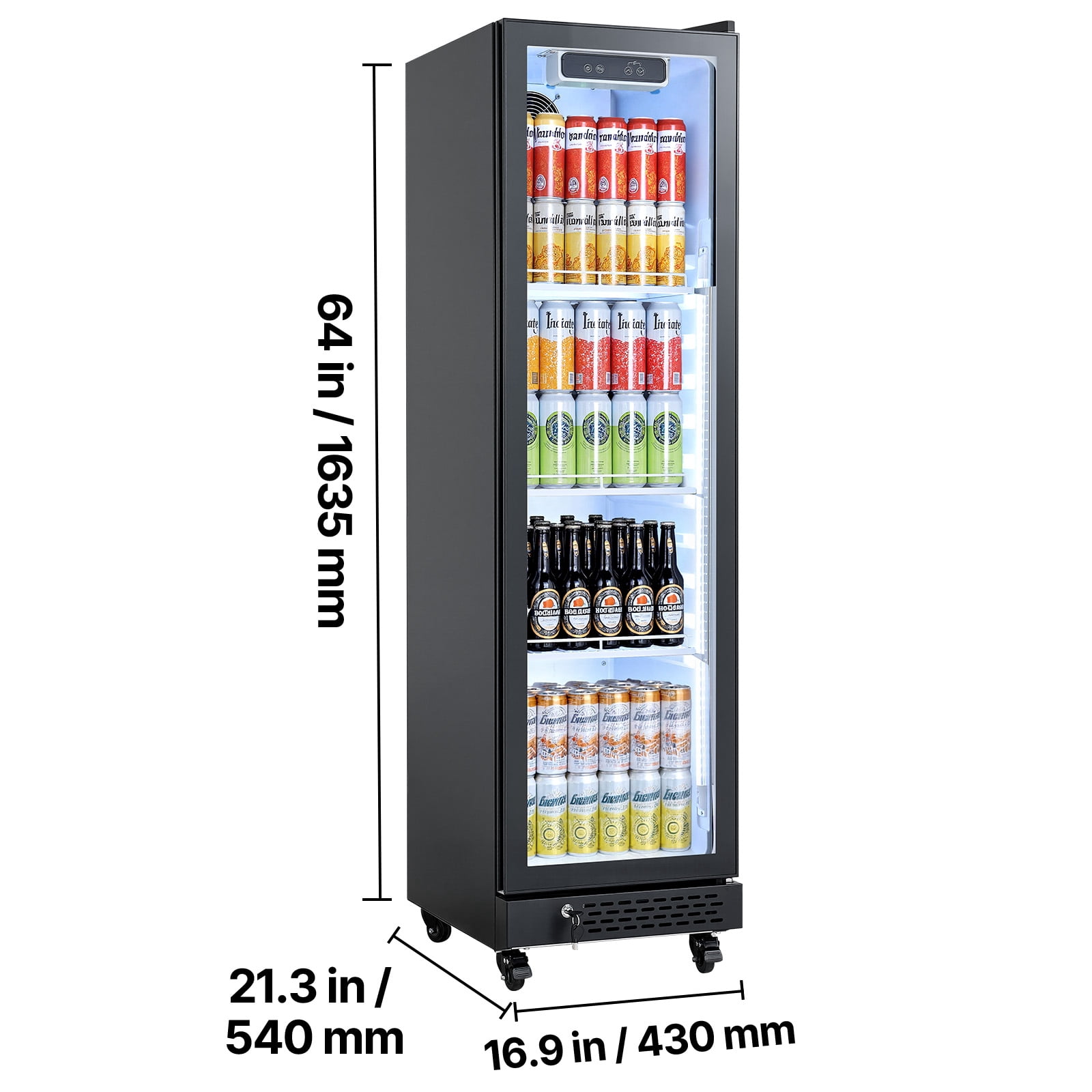 VEVOR Commercial Merchandiser Refrigerator, 8.3 Cu.Ft / 235 L Glass Door Display Refrigerator, Upright Beverage Cooler Fridge with 5 Adjustable Shelves, Soft LED Light & Casters for Homes Shops Bars