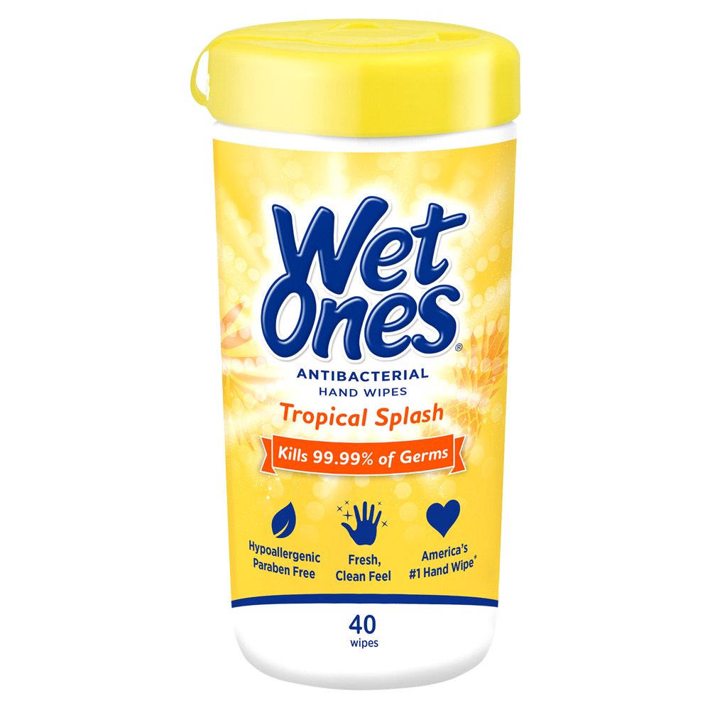 Wet Ones Antibacterial Hand Wipes Canister, Tropical Splash, 40 Ct