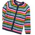thumbnail image 4 of Cyndeelee Girls Long Sleeve Stripe Knit Button Up Crewneck Cardigan Sweater (Navy Stripe, 8/10), 4 of 5