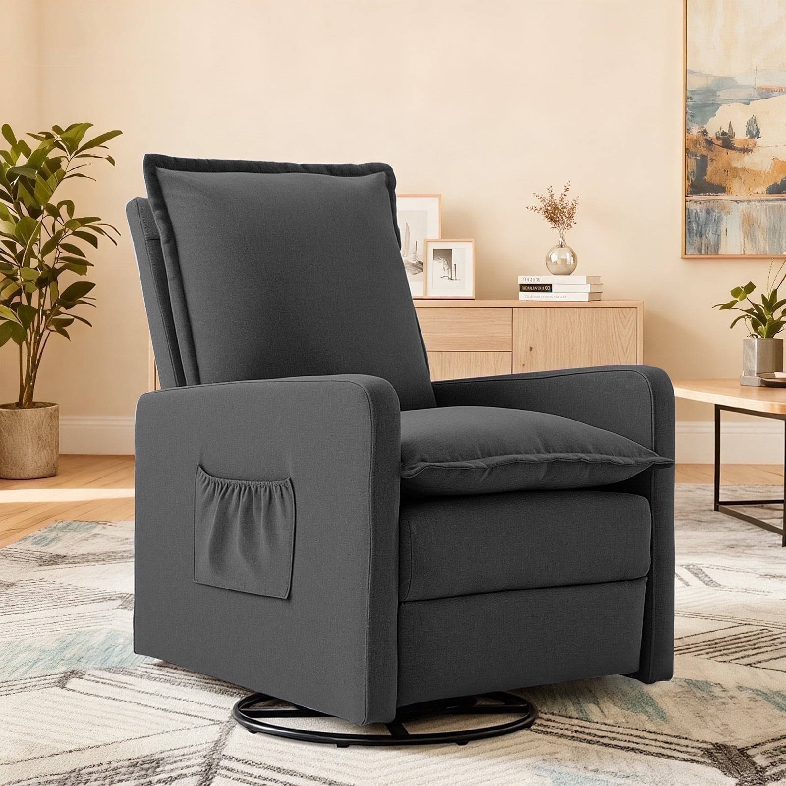 Techmilly Upholstered Glider Recliner Rocking Chair and Nursery Recliner for Nursery and Living Room, Bedroom, Linen Dark Gray