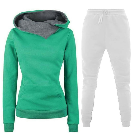 Cowl Neck Color Block Sweatshirt Sets Women 2 Piece Outfits Tracksuits Long Sleeve Long Pants Fashion Sweatshirt Womens Snow Pants Trousers Suits for Women Snow Pants Womens Bib Track Suit Pants for