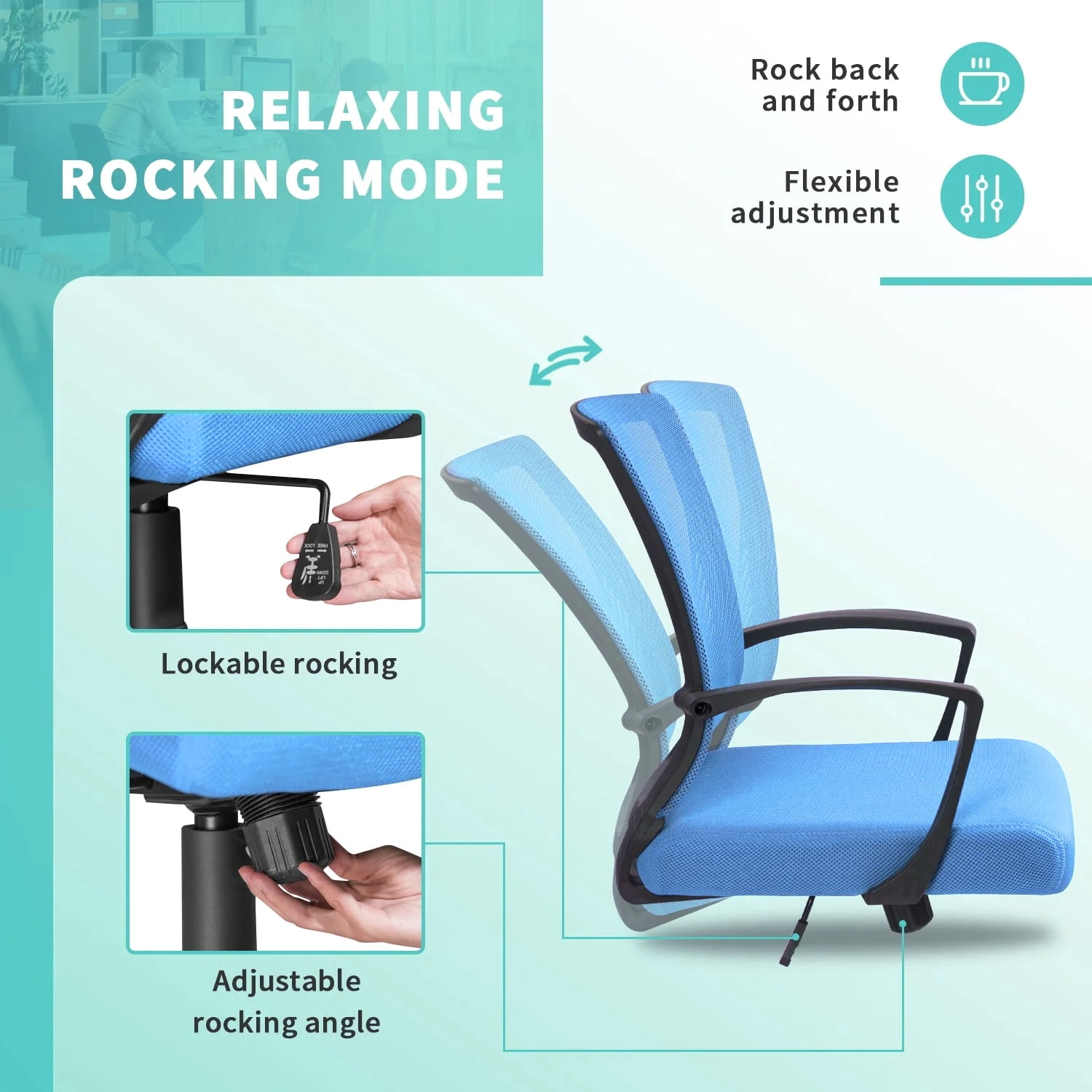 Furmax Office Mid Back Swivel Lumbar Support Desk, Computer Ergonomic Mesh Chair with Armrest, Blue