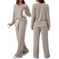 thumbnail image 2 of Conjuntos de Dos Piezas para Mujer, Suéter de Cuello Henley de Otoño, Chándal A Juego, Pijamas Cómodos con Bolsillos Camello M, 2 of 7