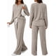 thumbnail image 2 of Conjuntos de Dos Piezas para Mujer, Suéter de Cuello Henley de Otoño, Chándal A Juego, Pijamas Cómodos con Bolsillos Camello L, 2 of 7