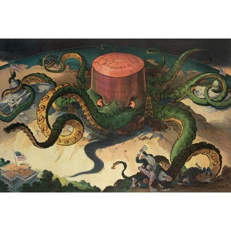 - Illustration shows a Standard Oil storage tank as an octopus with many tentacles wrapped around the steel copper and shipping industries as well as a state house the US Capitol and one tentacle reachi