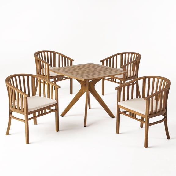 Noble House Alondra 5 Piece Wooden Square Patio Dining Set in Teak and Cream
