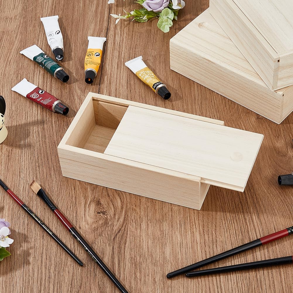 6Pcs Wood Box with Slide Lid 6.6x3.7inch Unfinished Wooden Storage Box Small Wooden Box Trinket Storage Box with Slide Top for DIY Crafts Home Decoration Jewelry 6pcs