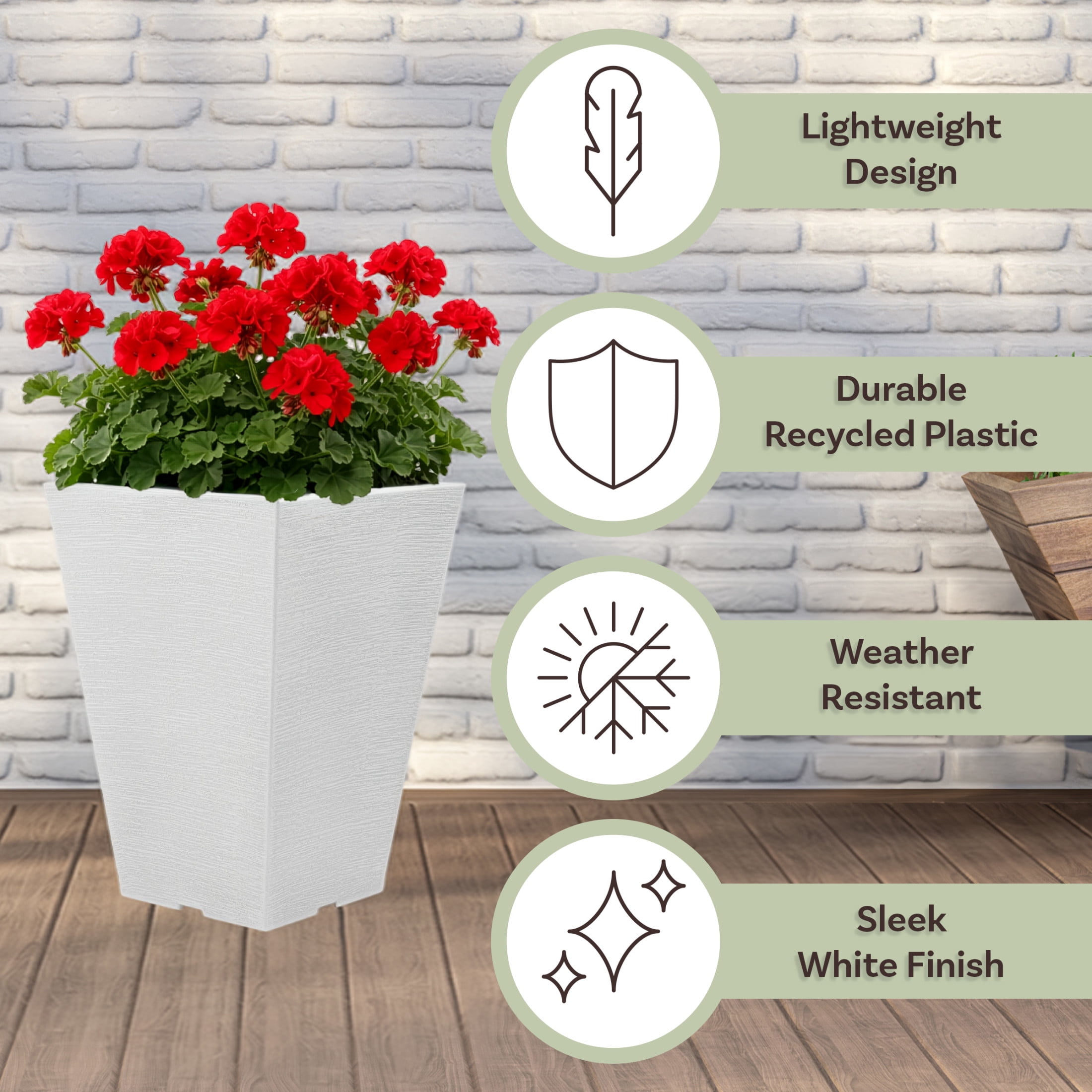 Pure Garden Large Outdoor Planters 2-Pack - 13.75” Tall Planters for Outdoor Plants or Indoors, White