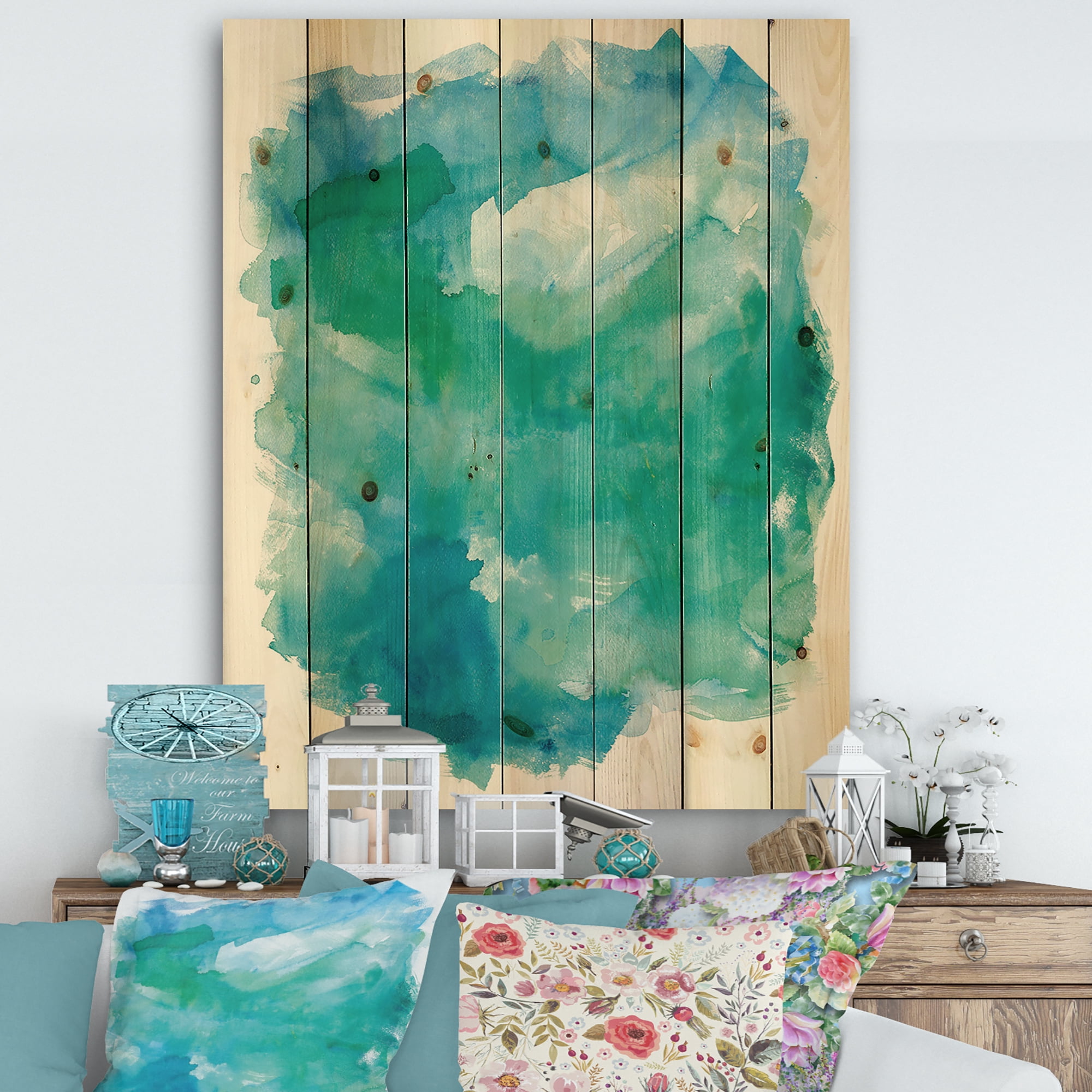 Designart 'Fractal Sea Glass' Traditional Print on Natural Pine Wood