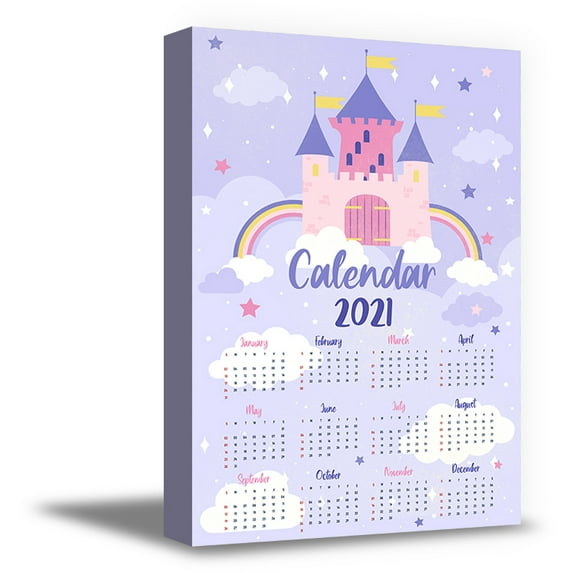 Girl's Room Canvas Wall Art Cute Nursery Decor for Home Kids Room Beautiful Castle Artwork New Year Calendar 2021