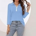 thumbnail image 4 of Half Zip Pullover Blouse Womens Solid Color 3/4 Length Sleeve Shirt V-Neck Loose Fit Casual Tunic Tops Summer Clothes for Women (Light Blue XL), 4 of 6