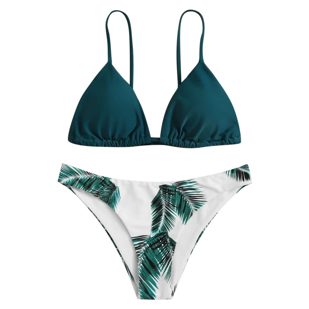 KI-8jcuD V Neck Triangle Bikini Top Bikini Padded Beachwear Print Leaf ...