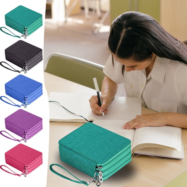 Estuche para lápices de material de tela | Organizador de Gran Capacidad para 72 Ranuras | Tres compartimentos con cremallera Rojo, Verde, Azul, Púrpura | 20x7x16cm | Portátil Duradero | Sujeta