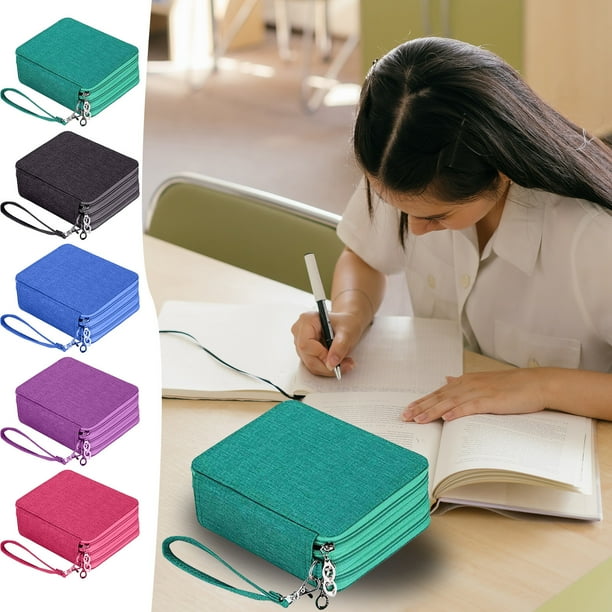Organizador de estuche de tela de gran capacidad | Contiene 72 lápices de color | Compartimentos con triple cremallera | Rojo, azul, morado, verde. | 20x7x16cm | Bolsa de almacenamiento portátil